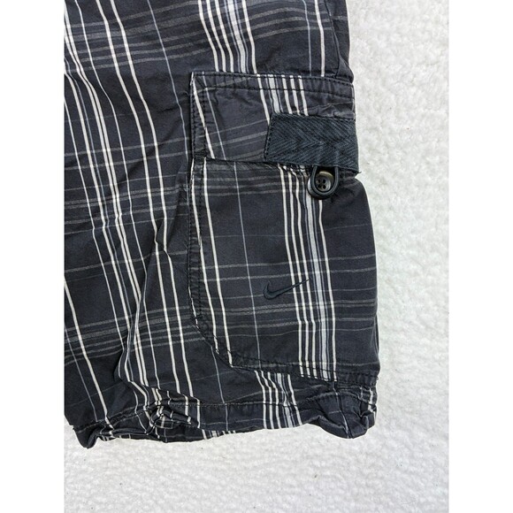 Nike Athletic Dept Plaid Cargo Shorts Men's Size Small Black Drawstring Button - Picture 2 of 12